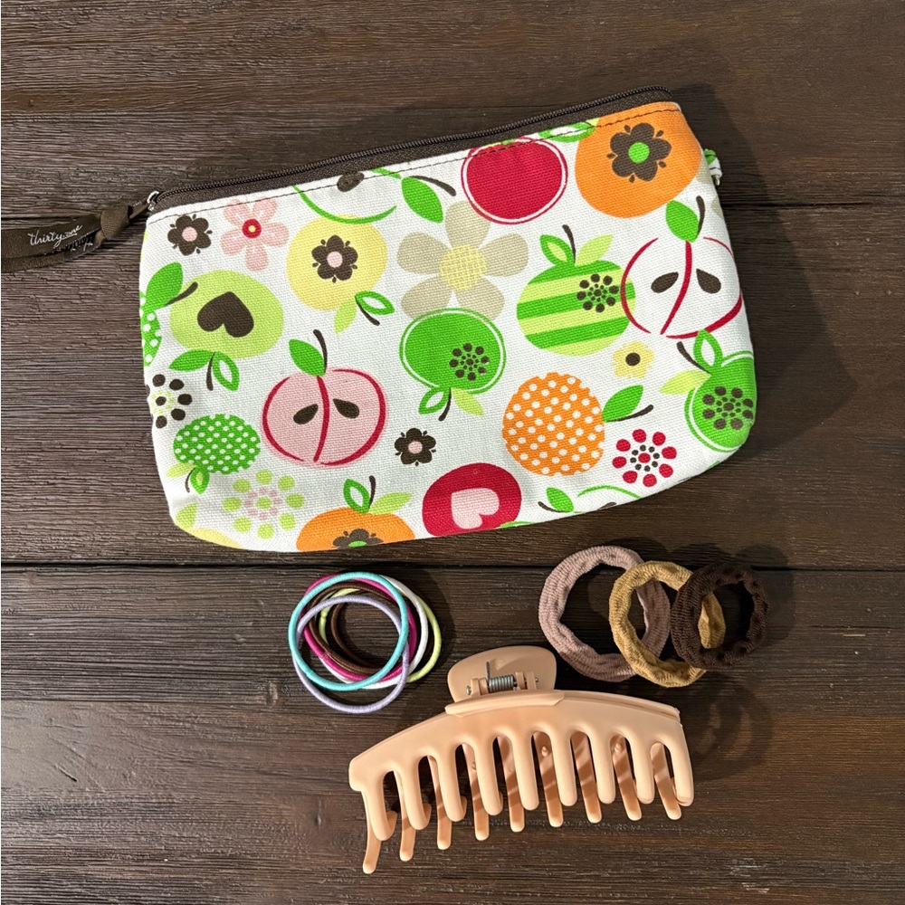 Thirty-One Fruit Pattern Pouch with Hair Accessories